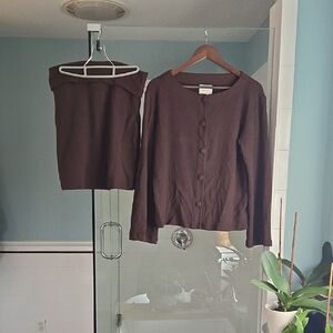 Reformation Chocolate Knit Cardigan and Top Set